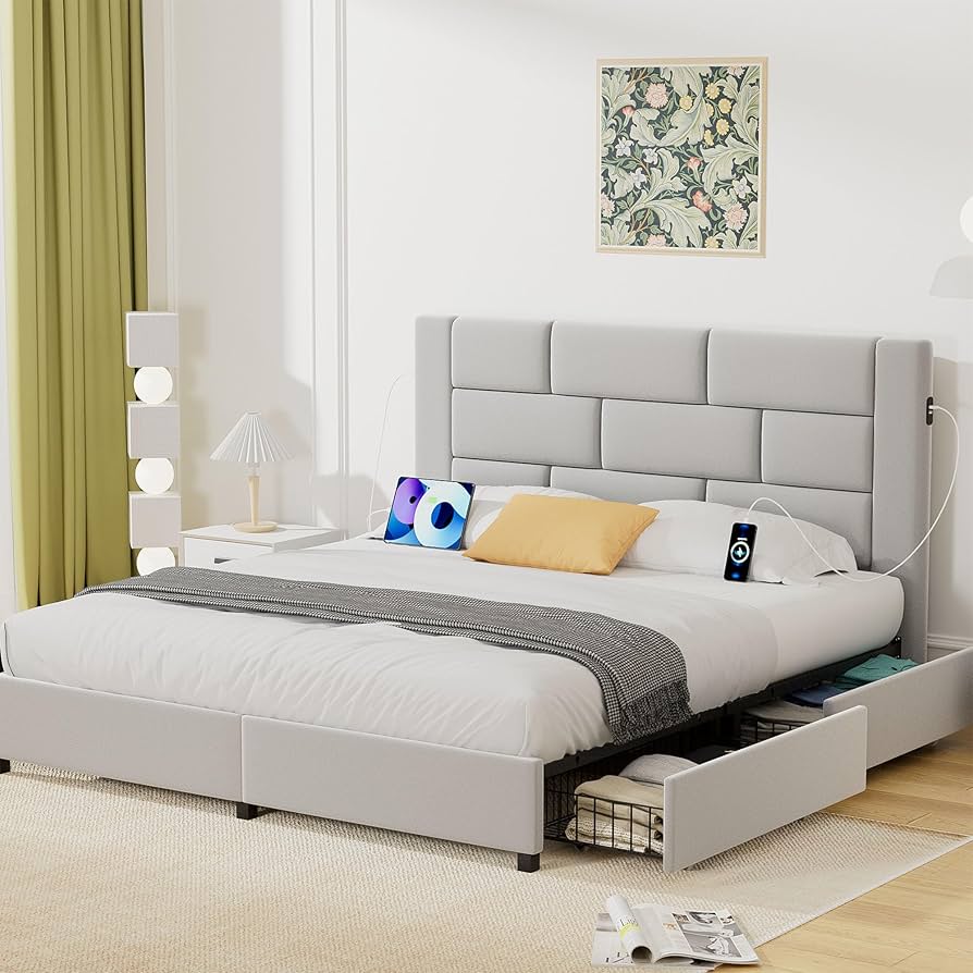 BL★60冊 Amazon.com: VECELO Full Bed Frame with Type-C & USB Ports